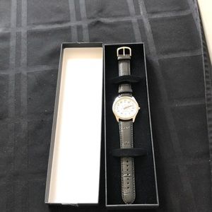Mens black leather watch